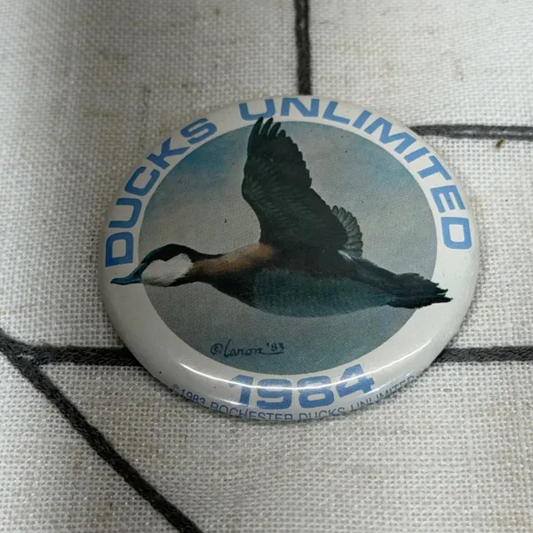 Ducks Unlimited Pinback Button 2.25" Blue 1984 Rochester Wildlife Art Caron 83 - Image 2