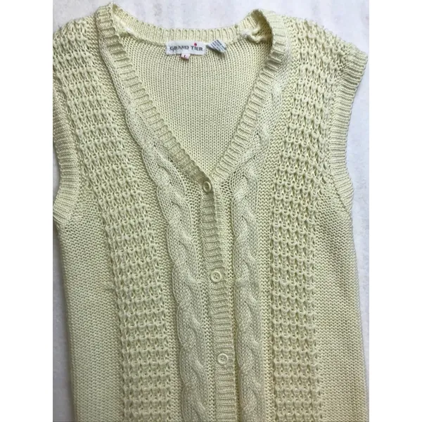 Vintage Grand Tier Womens‎ Cream Cable Knit V Neck Button Vest Sweater Size L - Image 3