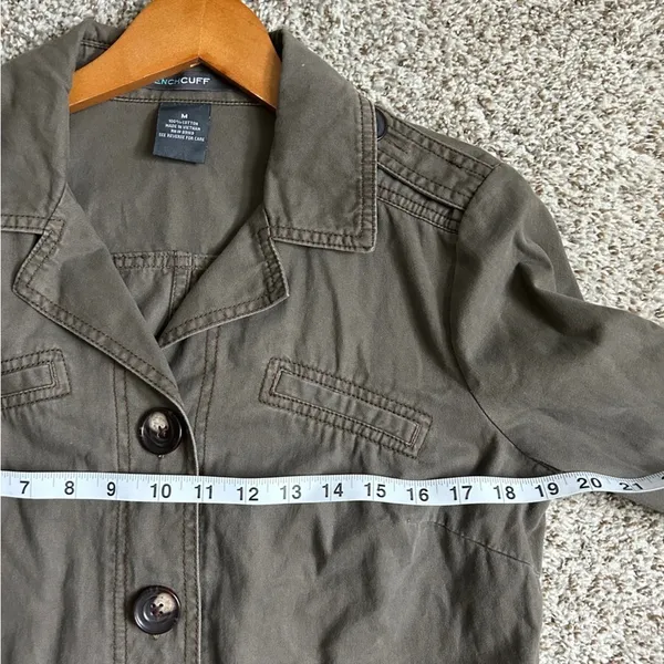 French Cuff Olive Green Military Utility Jacket Casual Medium - Image 5