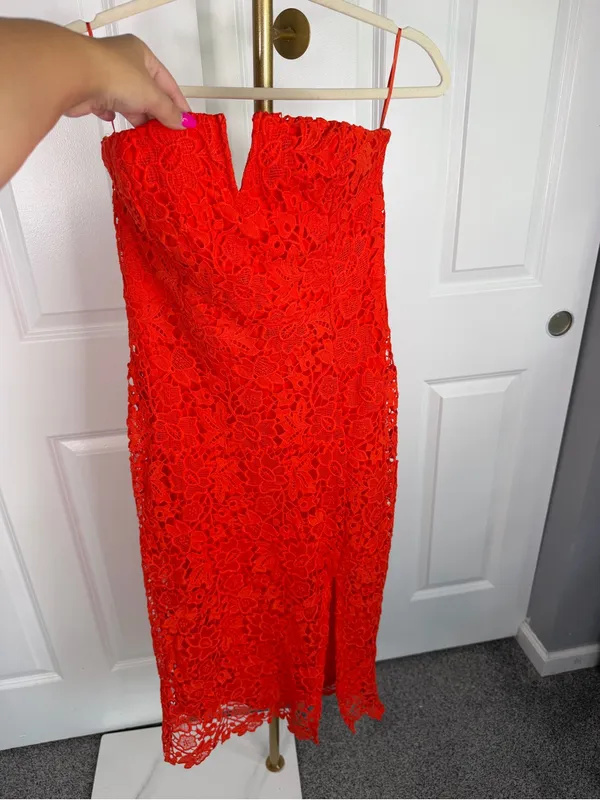 ASTR the Label Red Floral Lace Strapless Midi Dress Size L Cocktail Party - Image 2