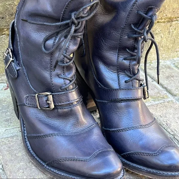 Frye Leather Sandra Tall Black Lace Up Riding/ Moto Boot 6M - Image 2