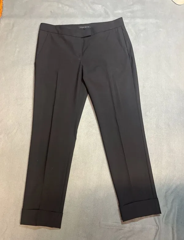 Theory Black Wool Blend Cuffed Straight Leg Trousers Size 8 - Image 2