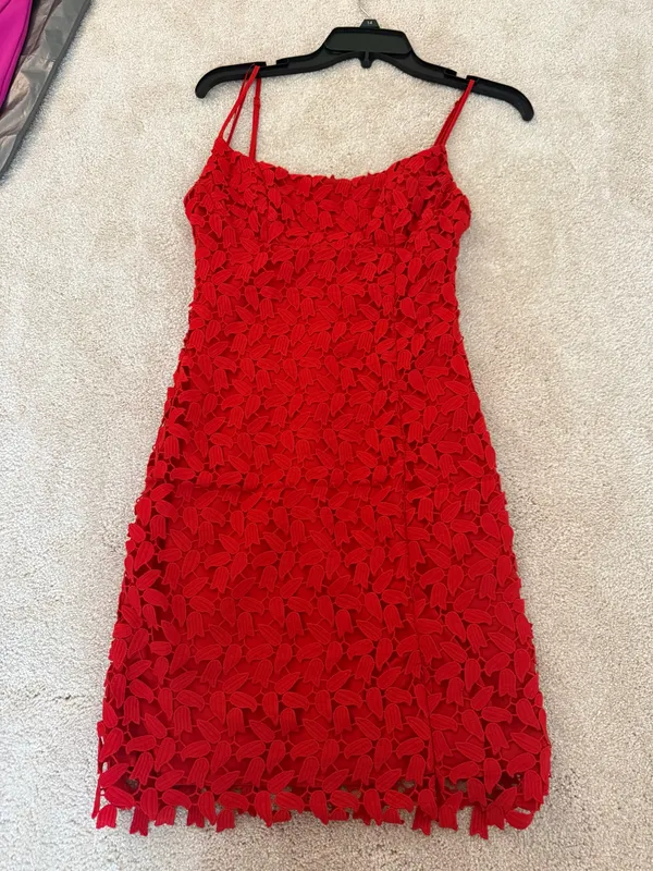 Bardot Red Lace Dress - Image 3