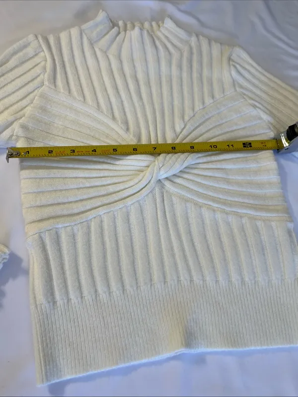 GB girls Cream Ribbed Twist-Front Mock Neck Sweater - Image 4