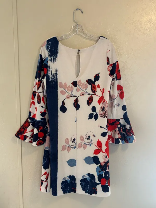 Anthropologie Maeve Anthousai Boho floral knit bell-sleeve dress sz M - Image 2