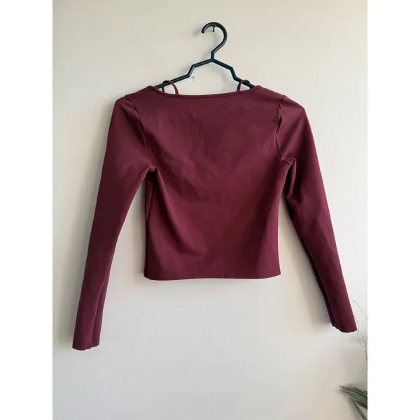 Abercrombie & Fitch Burgundy Double Square Neck Long Sleeve Soft A&F Top Small - Image 2