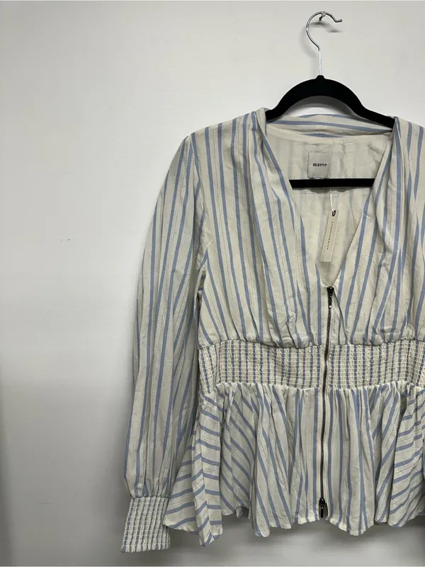 Anthropologie Tommie Long-Sleeve Smocked Front-Zip Blouse - Image 5