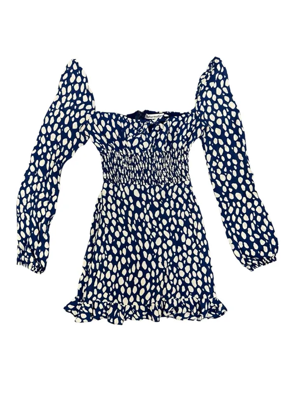 Reformation Rue Long Sleeve Mini Dress Crepe Spotted Lolita Blue White 0 - Image 3
