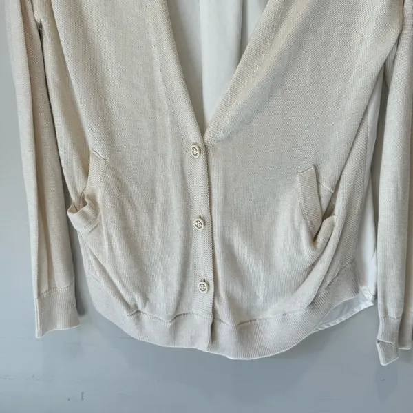 Lululemon Athletica Knit Button Down Cardigan Front & Blouse Back‎ Beige White - Image 5