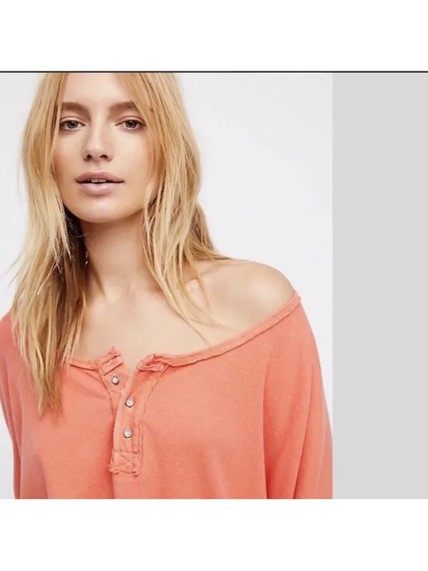 NWT We The Free People Star Henly Orange & Grey Distressed Oversized Top Small - Image 7
