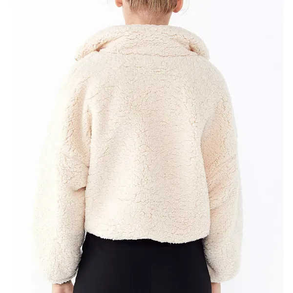 Urban Outfitters Teddy Sherpa Jacket Womens M‎ Cream Cropped Full Zip Fleece - Image 5