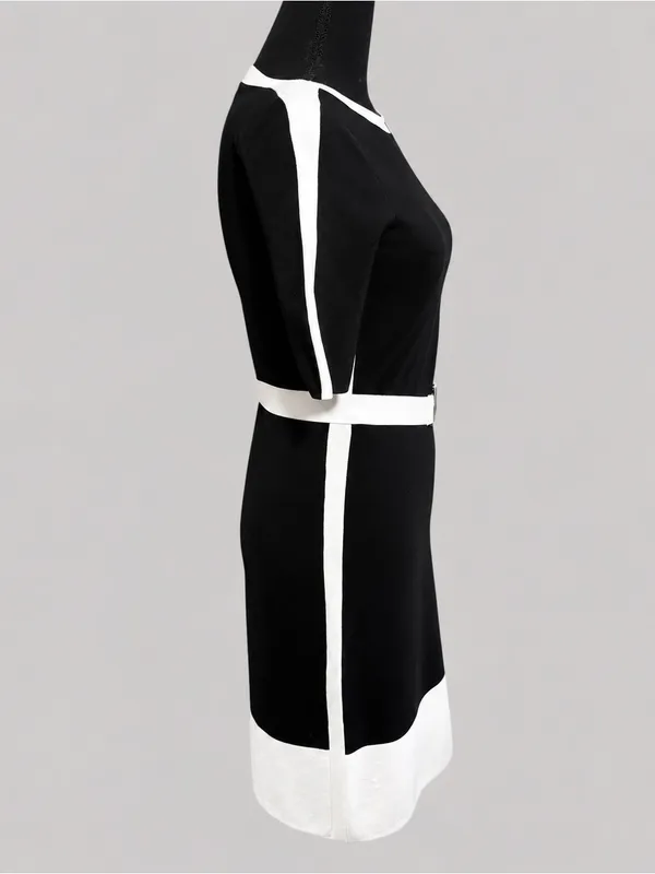 Lauren Ralph Lauren XS Black White Colorblock Belted Sheath Dress Stretch Knit - Image 5