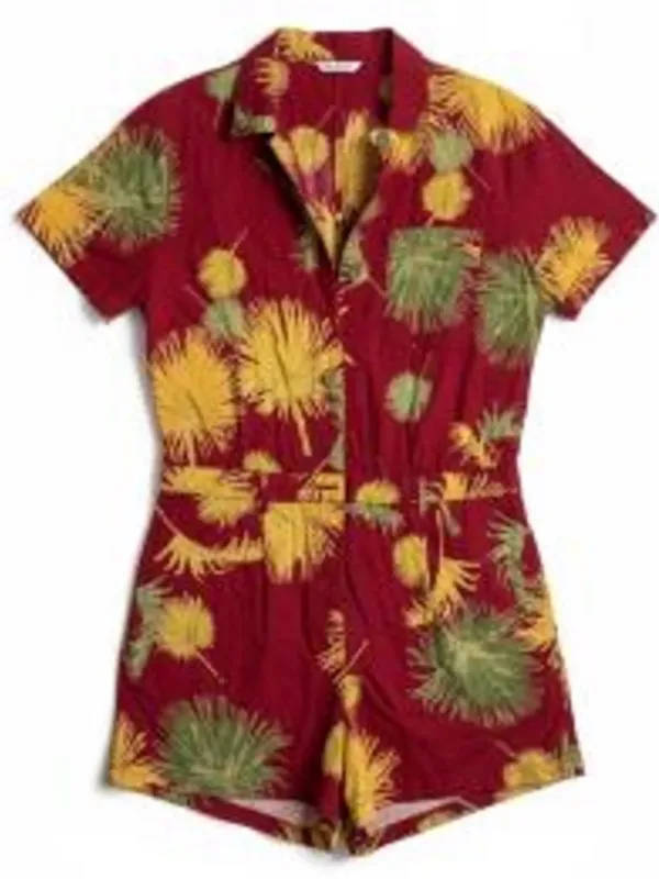 Free People Malibu Romper Burgundy Palm Print Boho M - Image 4