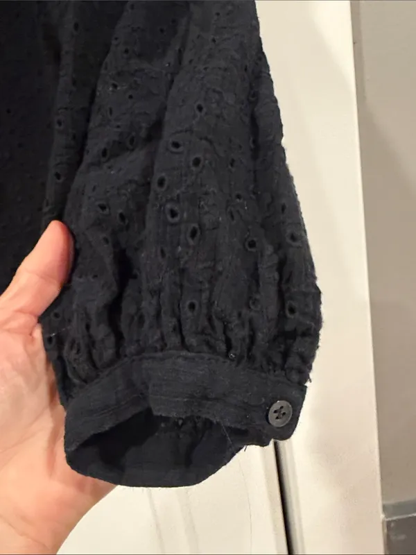 Free People Black Eyelet Button-Down‎ Peasant Blouse medium - Image 6