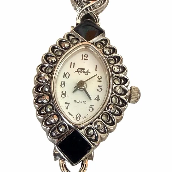 Fabergé Vintage Black Stone Marcasite Style Bracelet Watch - Image 9