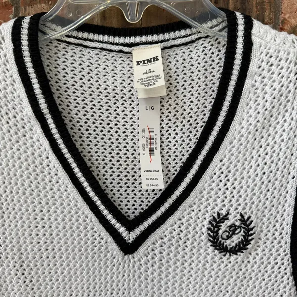 Pink Victoria's Secret White Sweater Vest Size Large NEW Loose Knit Preppy - Image 5