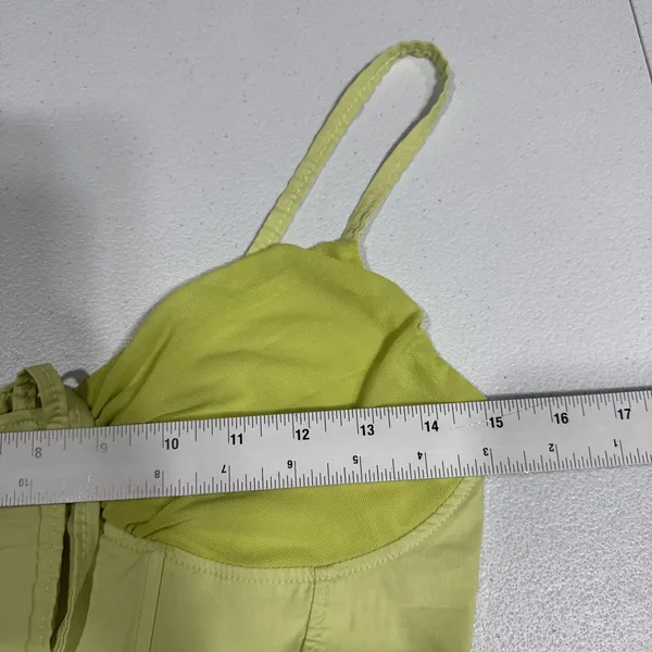 Women’s Cropped Tank Top Size S Boning Rushed Mesh Y2K Green Coquette Feminine - Image 8