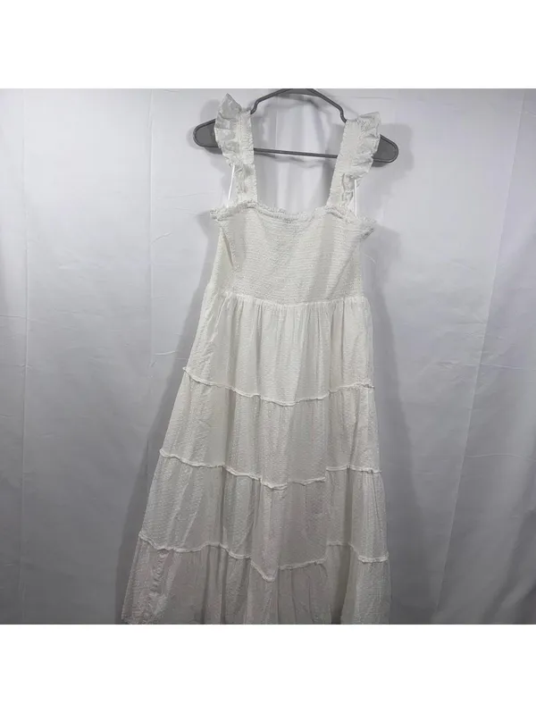 J. Crew Women’s White Smocked Tiered Midi Dress Size Medium - Image 8