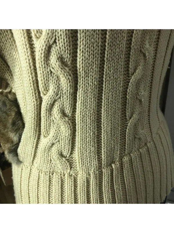 Vintage Faux Fur vest cable knit warm hooded ski resort travel cottage 70's boho - Image 7