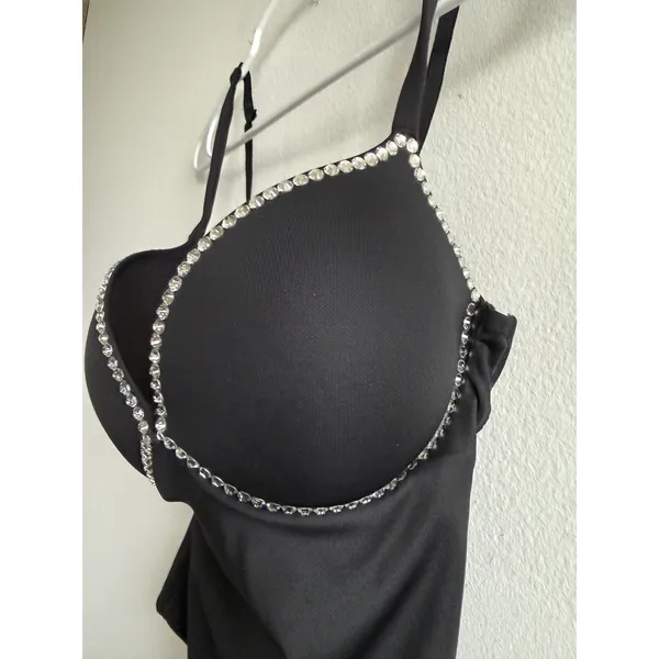 SKIMS Black Rhinestone Underwire Bodysuit‎ Sleeveless Snap Gusset Slim Fit - Image 4