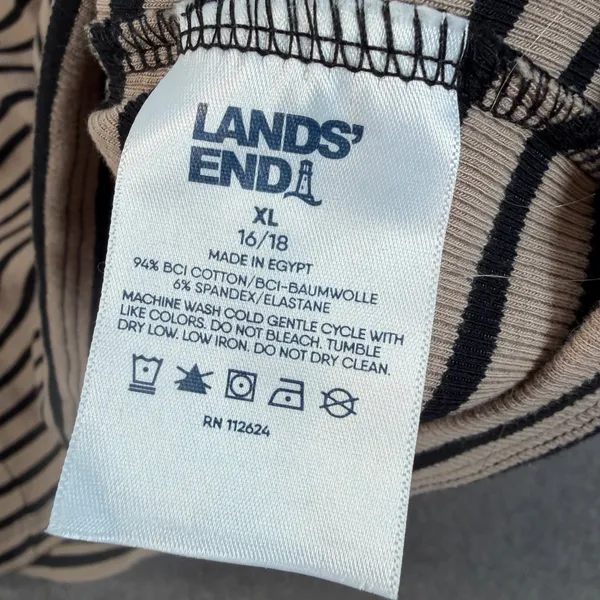 Lands' End Women's XL 16/18 Tan Black Striped Ribbed Henley Tank Top Casual - Image 6
