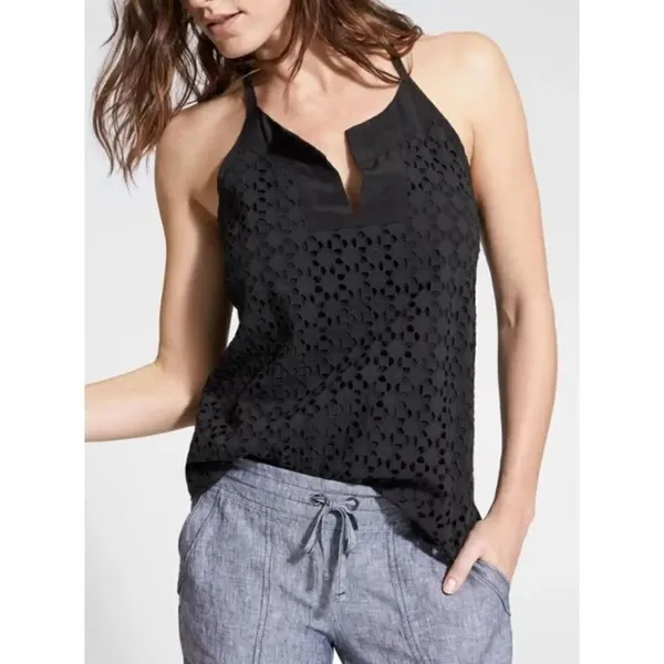 Athleta Black Eyelet Dunes Tank Top Small - Image 2