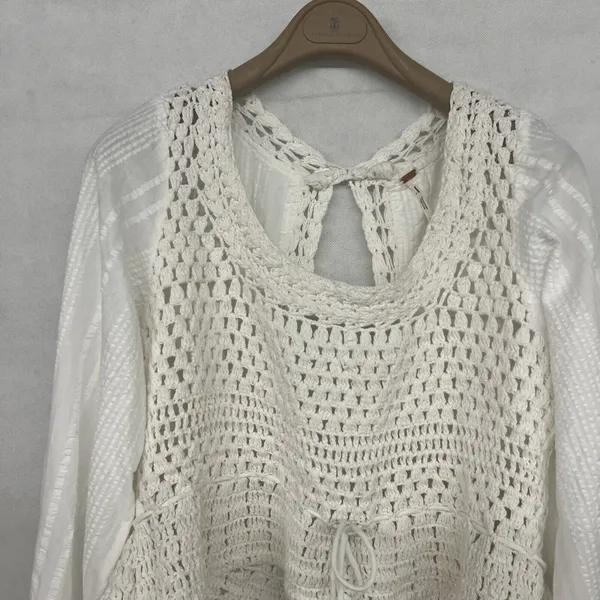 new sz Large L FREE PEOPLE MEGAN CROCHET TOP IVORY WHITE VICTORIAN OPEN BACK - Image 6