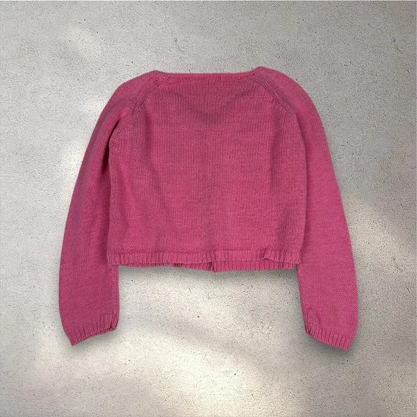 VTG Pierre Cardin Knit Cardigan Women's XL Pink Crop Linen Coquette Preppy Y2K - Image 3