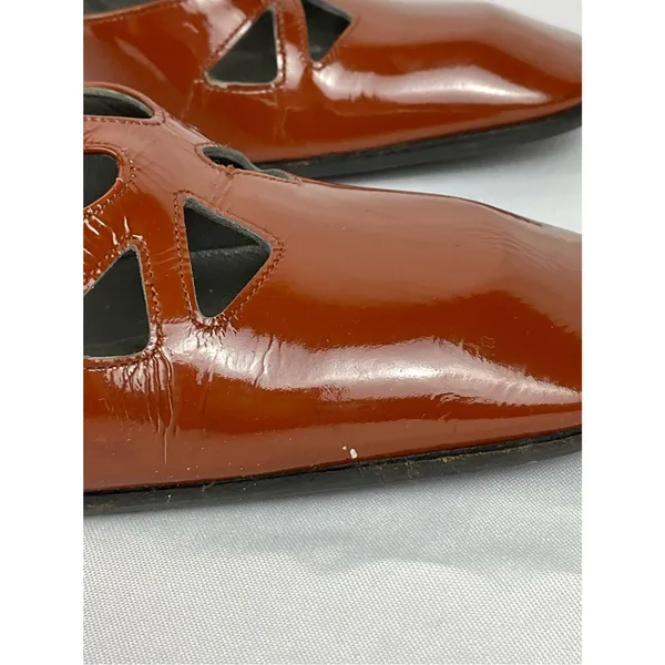 Vintage Miu Miu Y2K Pumps Patent Leather Cutout T-Strap Block Heel EU 36 Cognac - Image 4