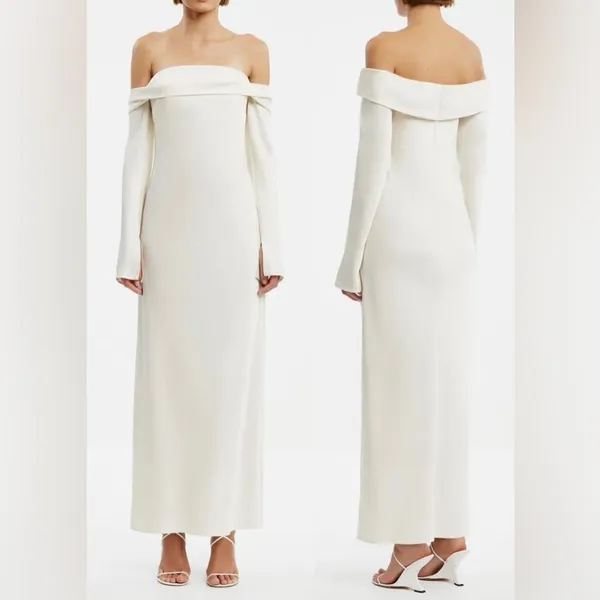 NEW Significant Other Nadia Off the Shoulder Long Sleeve Satin Maxi Dress sz 6 - Image 2