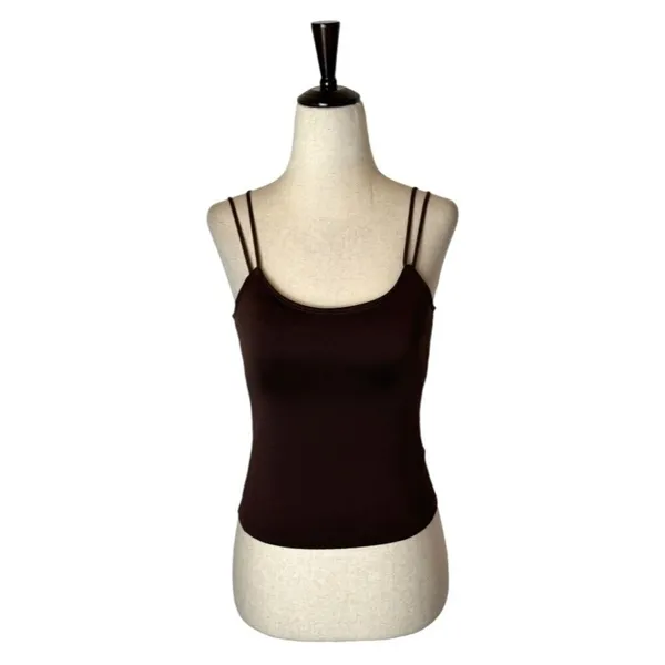 Moussy Vintage Tank Top Women XS Brown Asymmetric Strap Cut‎ Off Camisole Cami - Image 3