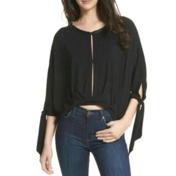 Free People Black Twist-Front Blouse - Image 3