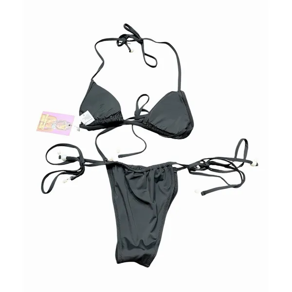Strawberry Milk Bob Triangle Bikini Set Small Black Pearl Floral Beaded NWT - Image 2