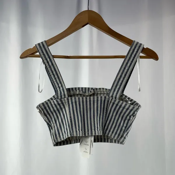 NWT Zara Striped Denim Crop Top in‎ Blue White Size Extra Small - Image 3