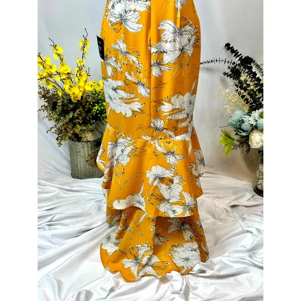 Lulu’s Darling Daylily Mustard Yellow Floral Print High-Low Maxi Dress M - Image 15