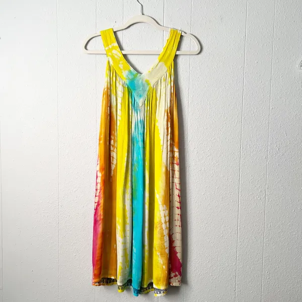 Vibrant Bold Colorful Tunic Dress Womens Large Boho Gauzy Travel Vacation Cruise - Image 7
