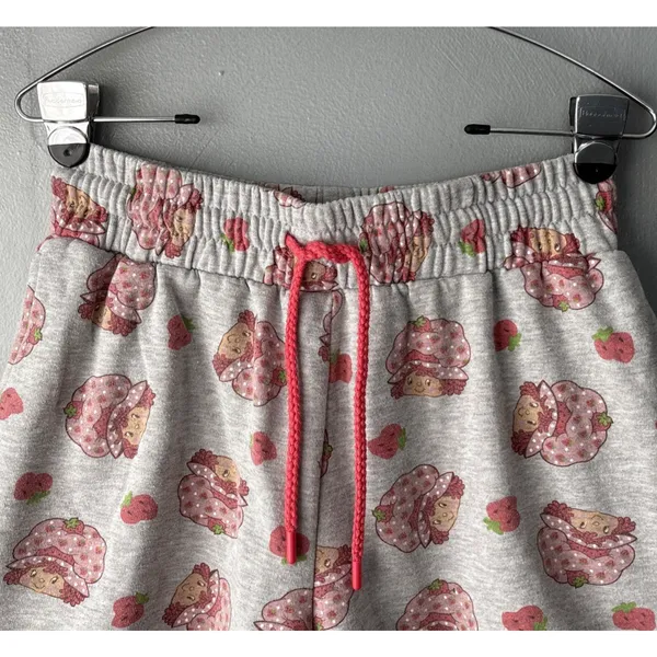 Strawberry Shortcake Sweat Shorts Size Large Gray Drawstring Lounge Novelty Cute - Image 2