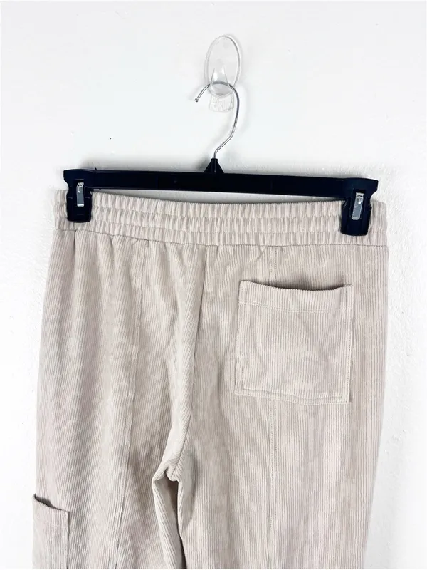 ANTHROPOLOGIE DAILY PRACTICE Cream Ribbed High Ankle Splits Flare Pants Small - Image 6