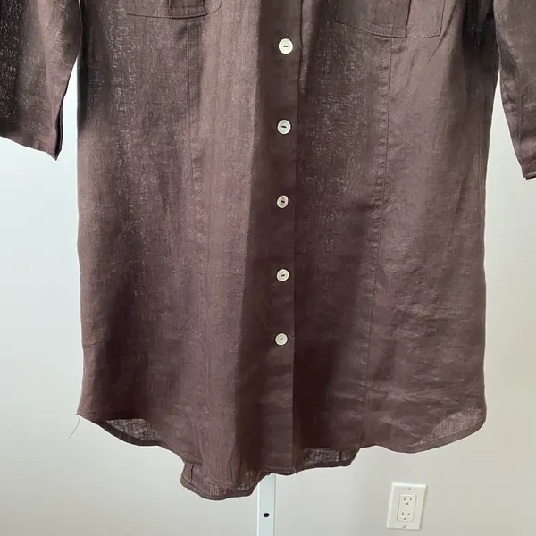Chico's‎ Coastal 100% Linen Resortwear Button Tunic 2 Brown Shirt Blouse - Image 3