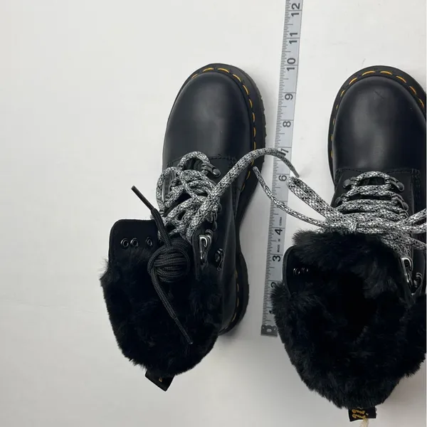 Dr. Martens 1460 Serena Collar Combat Boot Black Leather Faux Fur Trim‎ SZ 5 NEW - Image 10