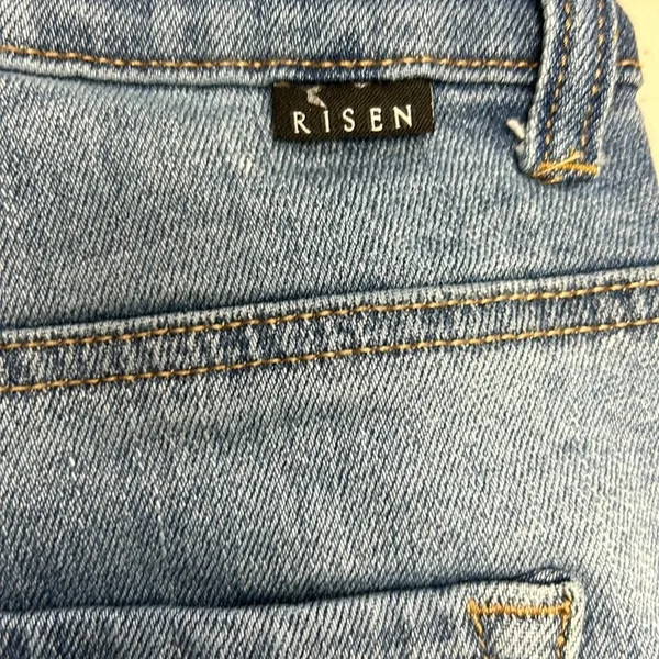 Risen Jeans High Rise Button Fly Distressed Frayed Raw Hem Stretchy‎ Size 13/31 - Image 7