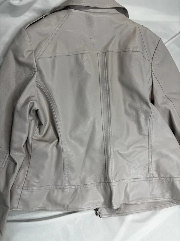 Guess Faux Leather Asymmetrical Moto Jacket Stone Grey Size XXL - Image 5