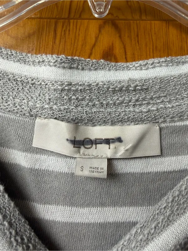LOFT Gray & White Striped Short-Sleeve Knit Mini Dress - Image 4