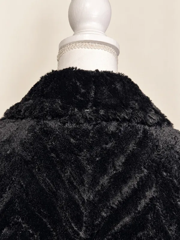 Nina Leonard Black Faux Fur Chevron Bolero Jacket Size M Satin Lined Luxury Glam - Image 5