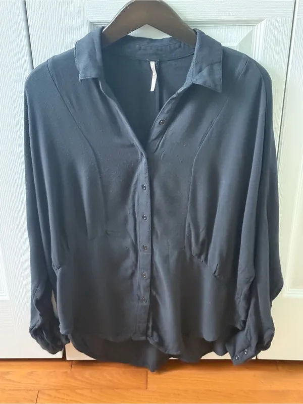 Free People Slate Grey True Affection Button Down Shirt - Image 3