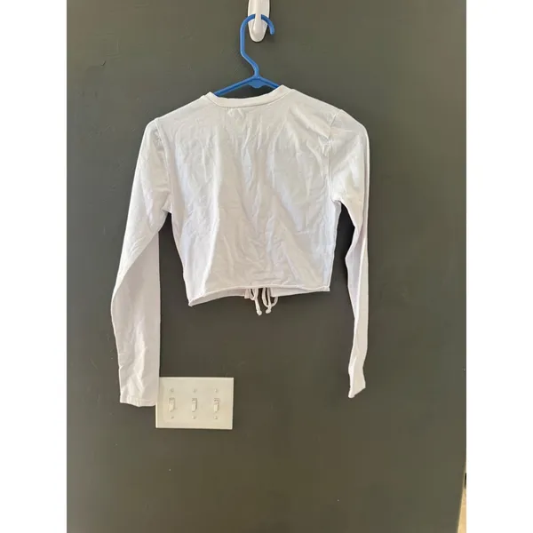 JNK American Speedway Motorcycle Lace Up Crop Top White Long Sleeve S Biker‎ - Image 4