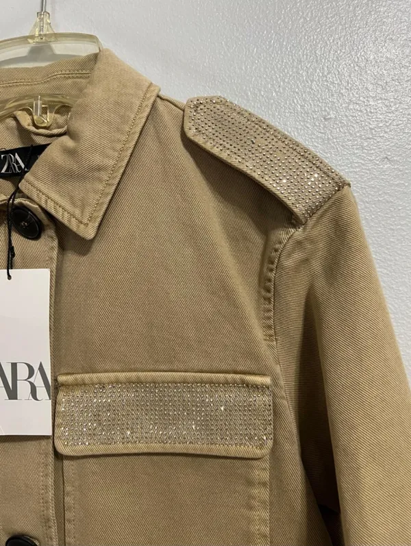 ZARA Cropped Jacket with Rhinestones and Rhinestones - Size XS (NWT) Women's. - Image 5