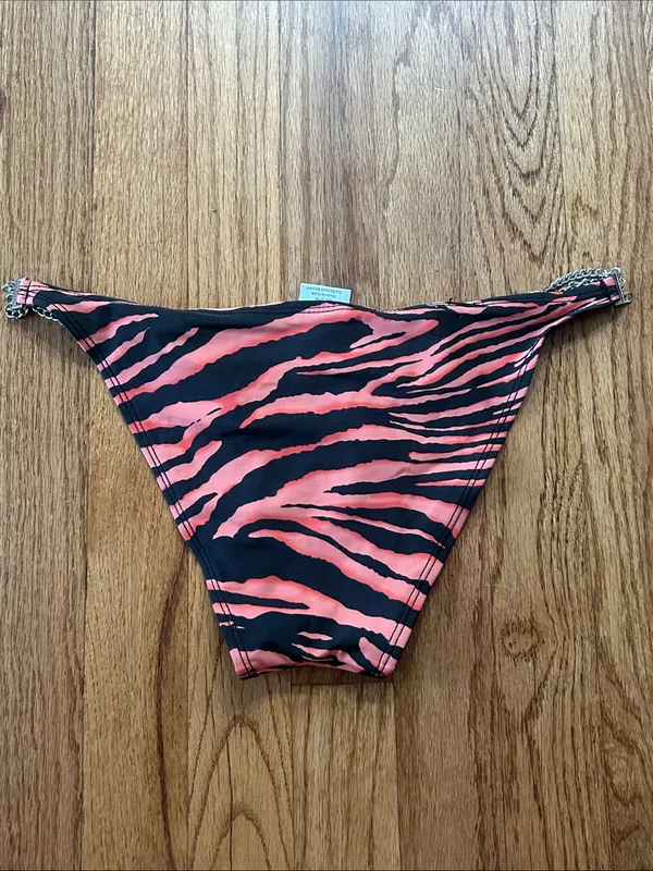 Wet Seal Women’s Coral and Black Zebra Print Bikini Bottom with Chain Trim - Image 4