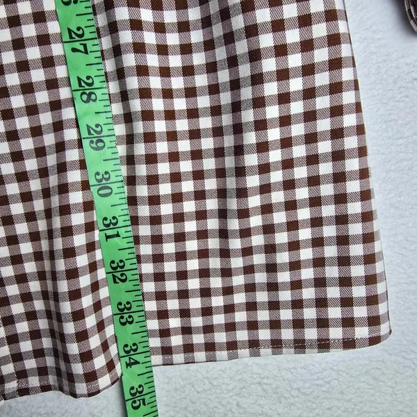 PrettyLittleThing Brown Gingham Peter Pan Collar‎ Ruffle Shirt Dress Size 8 - Image 9