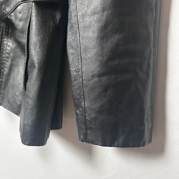 Vintage Outbrook Black Leather Jacket Womens Large Belted Zip Coat 90s - Image 13